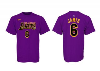 Men's Purple Black Los Angeles Lakers #6 LeBron James Basketball T-Shirt