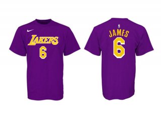 Men's Purple Yellow Los Angeles Lakers #6 LeBron James Basketball T-Shirt