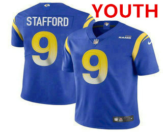 Youth Los Angeles Rams #9 Matthew Stafford Royal Blue 2021 NEW Vapor Untouchable Stitched NFL Nike Limited Jersey