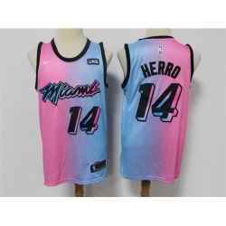 Men Nike Miami Heat 14 Tyler Herro Blue Pink Nike 2021 City Edition Swingman Jersey
