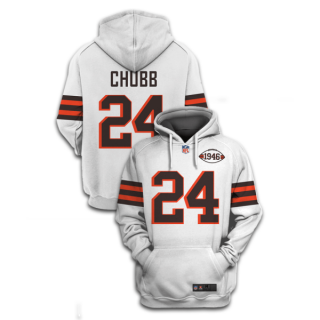 Men's Cleveland Browns #24 Nick Chubb 2021 1946 Collection Pullover White Hoodie