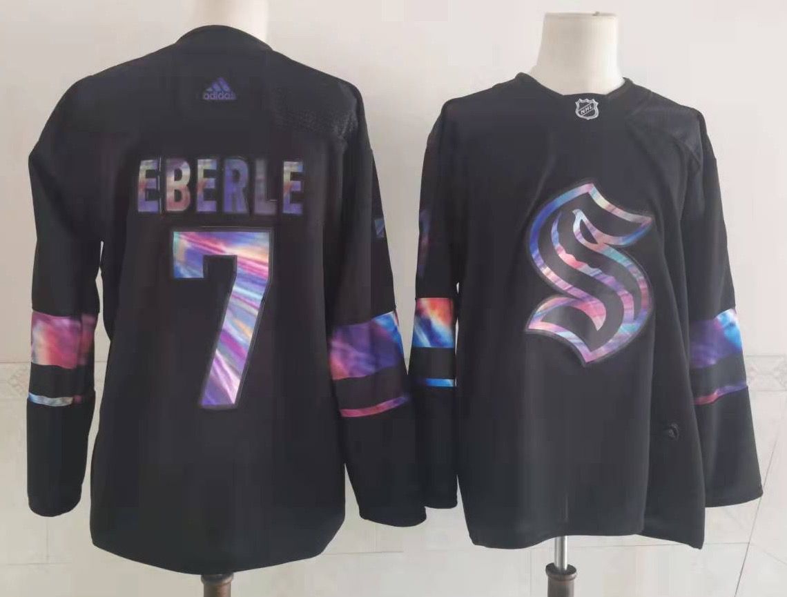 Men's Seattle Kraken #7 Jordan Eberle Black Iridescent Holographic Authentic Jersey