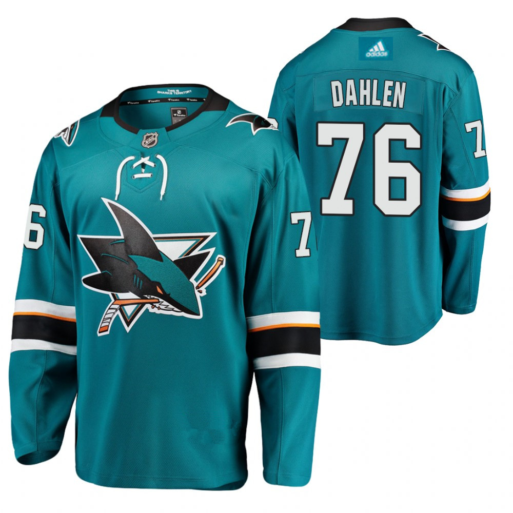 Adidas San Jose Sharks #76 Jonathan Dahlen Teal Home Authentic Stitched NHL Jersey