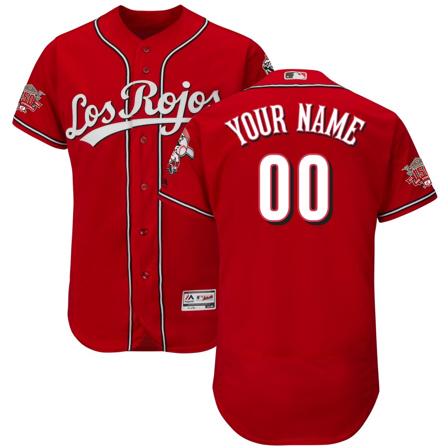 Men's Cincinnati Reds Customized Scarlet Los Rojos Home 150th Anniversary FlexBase Jersey Men's Cincinnati Reds Customized Scarlet Los Rojos Home 150th Anniversary FlexBase Jersey