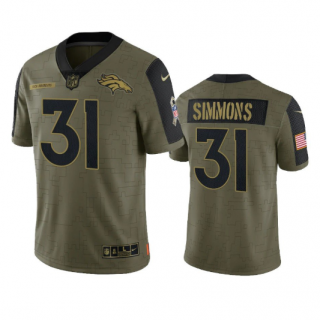 Men's Denver Broncos #31 Justin Simmons Olive 2021 Salute To Service Limited Stitched Jersey