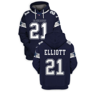 Men's Dallas Cowboys #21 Ezekiel Elliott Navy 2021 Pullover Hoodie