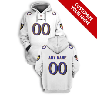 Men's Baltimore Ravens Active Player White Custom 2021 Pullover Hoodie
