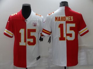 Men's Kansas City Chiefs #15 Patrick Mahomes Red White Split Vapor Limited Stitched Jersey