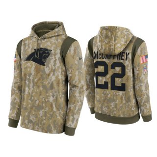 Men's Carolina Panthers #22 Christian McCaffrey Camo 2021 Salute To Service Therma Performance Pullover Hoodie