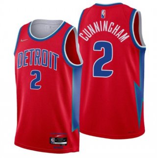Men's Detroit Pistons #2 Cade Cunningham 75th Anniversary Red Stitched Basketball Jersey