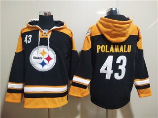 Men's Pittsburgh Steelers #43 Troy Polamalu Black Ageless Must-Have Lace-Up Pullover Hoodie