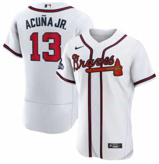 Men's White Atlanta Braves #13 Ronald Acuna Jr. 2021 World Series Champions Stitched Baseball Jersey