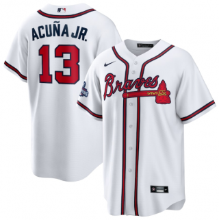 Men's White Atlanta Braves #13 Ronald Acuna Jr. 2021 World Series Champions Cool Base Stitched Jersey