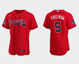 Men's Red Atlanta Braves #5 Freddie Freeman 2021 World Series Champions Flex Base Stitched Jersey