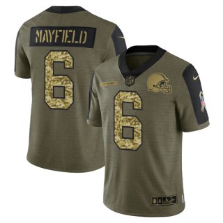 Men's Olive Cleveland Browns #6 Baker Mayfield 2021 Camo Salute To Service Limited Stitched Jersey
