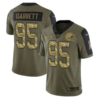 Men's Olive Cleveland Browns #95 Myles Garrett 2021 Camo Salute To Service Limited Stitched Jersey
