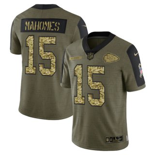Men's Olive Kansas City Chiefs #15 Patrick Mahomes 2021 Camo Salute To Service Limited Stitched Jersey