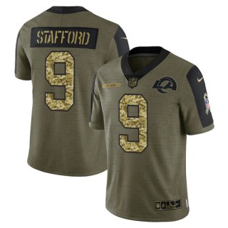 Men's Olive Los Angeles Rams #9 Matthew Stafford 2021 Camo Salute To Service Limited Stitched Jersey