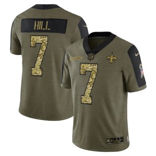 Men's Olive New Orleans Saints #7 Taysom Hill 2021 Camo Salute To Service Limited Stitched Jersey
