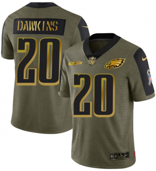 Men's Olive Philadelphia Eagles #20 Brian Dawkins 2021 Camo Salute To Service Golden Limited Stitched Jersey
