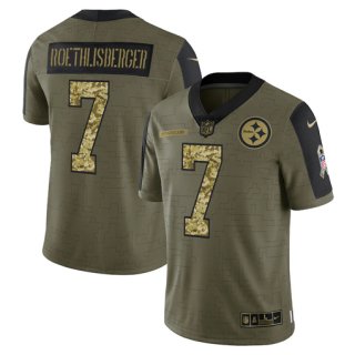 Men's Olive Pittsburgh Steelers #7 Ben Roethlisberger 2021 Camo Salute To Service Limited Stitched Jersey