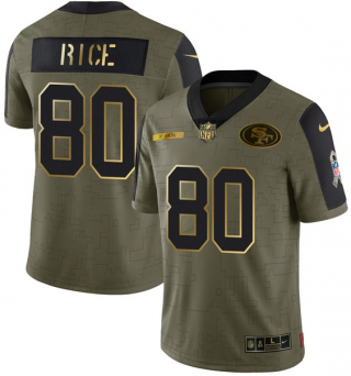 Men's Olive San Francisco 49ers #80 Jerry Rice 2021 Camo Salute To Service Golden Limited Stitched Jersey