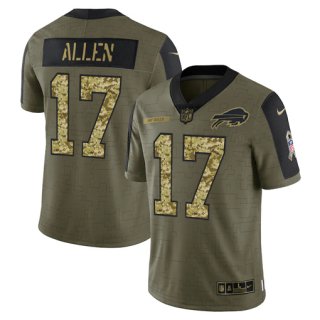 Men's Olive Buffalo Bills #17 Josh Allen 2021 Camo Salute To Service Limited Stitched Jersey