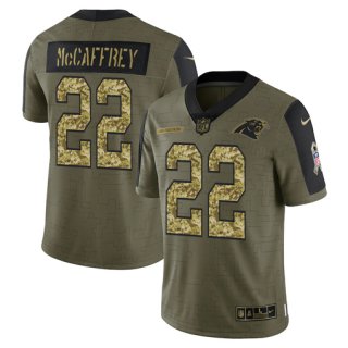 Men's Olive Carolina Panthers #22 Christian McCaffrey 2021 Camo Salute To Service Limited Stitched Jersey