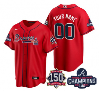 Men's Red Atlanta Braves Active Player Custom 2021 World Series Chimpions With 150th Anniversary Cool Base Stitched Jersey