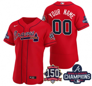 Men's Red Atlanta Braves ACTIVE PLAYER Custom 2021 World Series Champions With 150th Anniversary Flex Base Stitched Jersey