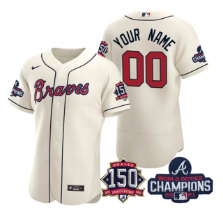 Men's Cream Atlanta Braves ACTIVE PLAYER Custom 2021 World Series Champions With 150th Anniversary Flex Base Stitched Jersey