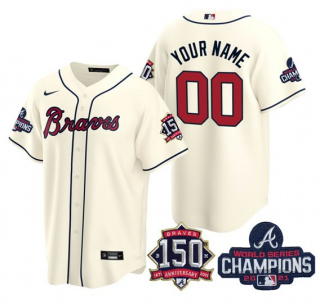 Men's Cream Atlanta Braves Active Player Custom 2021 World Series Chimpions With 150th Anniversary Cool Base Stitched Jersey