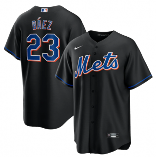Men's New York Mets #23 Javier BÃ¡ez Black 2022 Cool Base Stitched Baseball Jersey