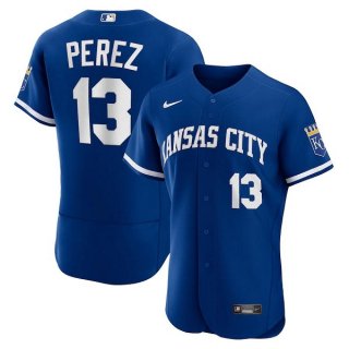 Men's Kansas City Royals #13 Salvador Perez Blue Flex Base Stitched Jersey