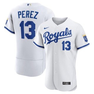 Men's Kansas City Royals #13 Salvador Perez White Flex Base Stitched Jersey