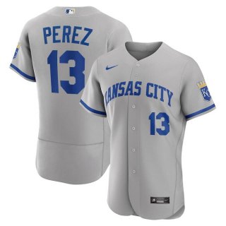 Men's Kansas City Royals #13 Salvador Perez Grey Flex Base Stitched Jersey