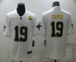 Men's Dallas Cowboys #19 Amari Cooper White 60th Patch Golden Edition Stitched NFL Nike Limited Jersey