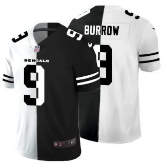Men's Cincinnati Bengals #9 Joe Burrow Split Black White Limited Stitched Jersey