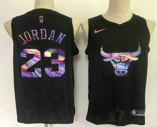 Men's Chicago Bulls #23 Michael Jordan Black Iridescent 2021 Nike Swingman Stitched Jersey