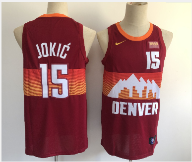 Men's Denver Nuggets #15 Nikola Jokic Red 2021 City Edition NBA Swingman Jersey With The Sponsor Logo