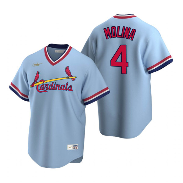 Men's St. Louis Cardinals #4 Yadier Molina Nike Light Blue MLB Cooperstown Collection Baseball Jersey Men's St. Louis Cardinals #4 Yadier Molina Nike Light Blue MLB Cooperstown Collection Baseball Jersey