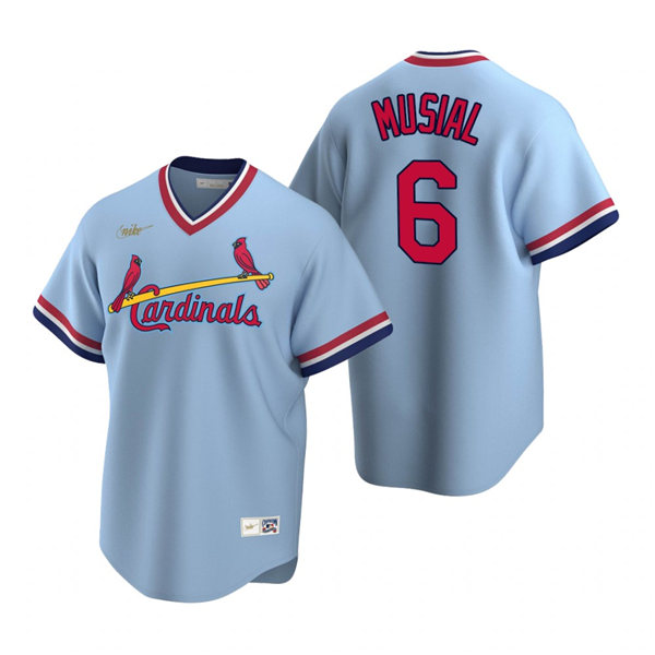 Men's St. Louis Cardinals Retired Player #6 Stan Musial Nike Light Blue MLB Cooperstown Collection Baseball Jersey