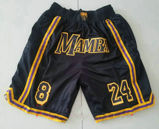 Men's Black Mamba #8 #24 Kobe Bryant Black Just Don Swingman Throwback Shorts Men's Black Mamba #8 #24 Kobe Bryant Black Just Don Swingman Throwback Shorts
