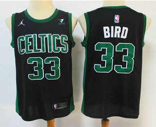 Men's Boston Celtics #33 Larry Bird Black 2021 Brand Jordan Swingman Stitched NBA Jersey With NEW Sponsor Logo