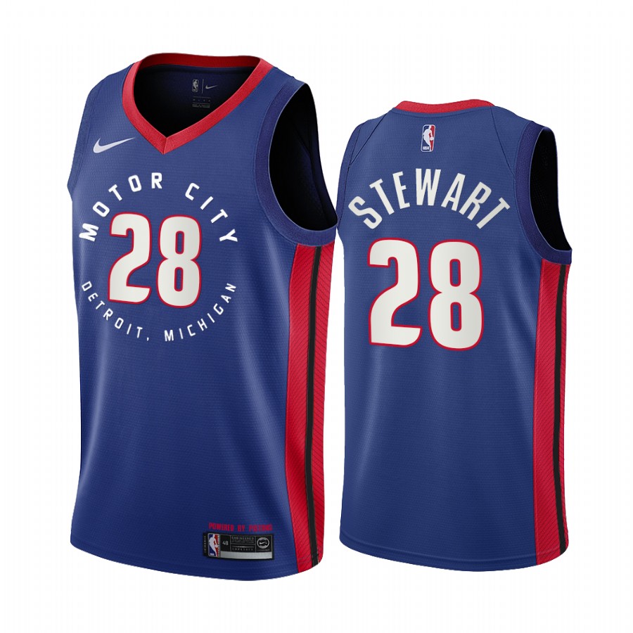 Nike Pistons #28 Isaiah Stewart Blue NBA Swingman 2020-21 City Edition Jersey