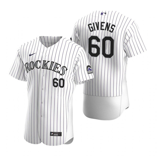 Men's Colorado Rockies #60 Mychal Givens Nike White Pinstripe Home Flex Base Jersey Men's Colorado Rockies #60 Mychal Givens Nike White Pinstripe Home Flex Base Jersey