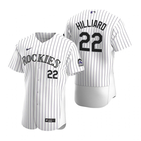 Men's Colorado Rockies #22 Sam Hilliard Nike White Pinstripe Home Flex Base Jersey