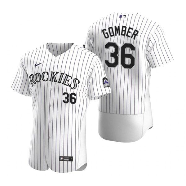 Men's Colorado Rockies #36 Austin Gomber Nike White Pinstripe Home Flex Base Jersey