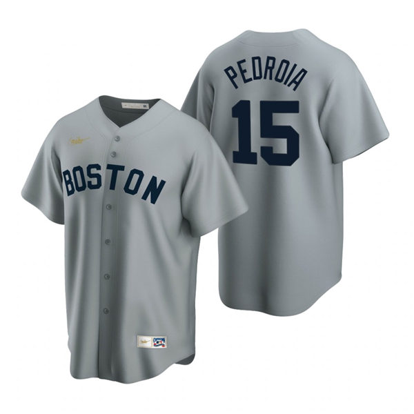 Men's Boston Red Sox #15 Dustin Pedroia Nike Gray Cooperstown Collection Road Jersey