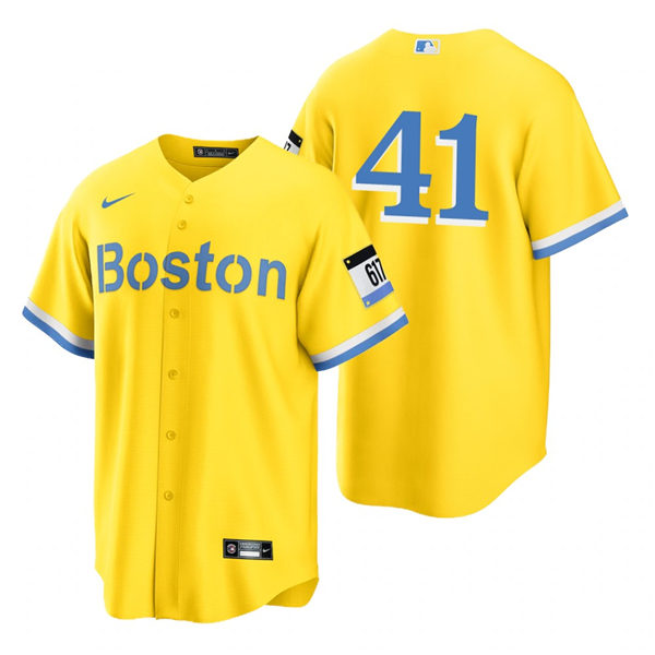 Men's Boston Red Sox #41 Chris Sale Yellow 2021 Nike MLB City Connect Jersey Men's Boston Red Sox #41 Chris Sale Yellow 2021 Nike MLB City Connect Jersey